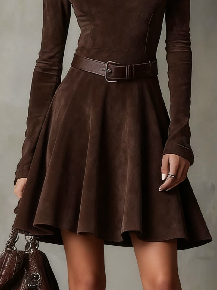Harper Brooklyn| Mini Dress, Dark Brown, Mock Neck