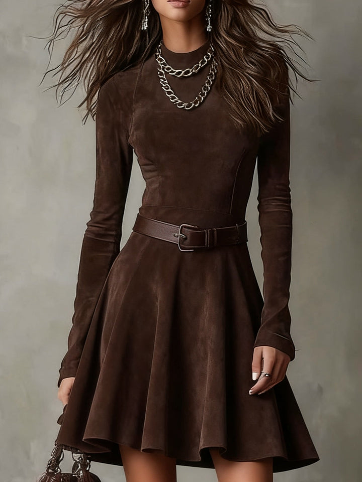 Harper Brooklyn| Mini Dress, Dark Brown, Mock Neck