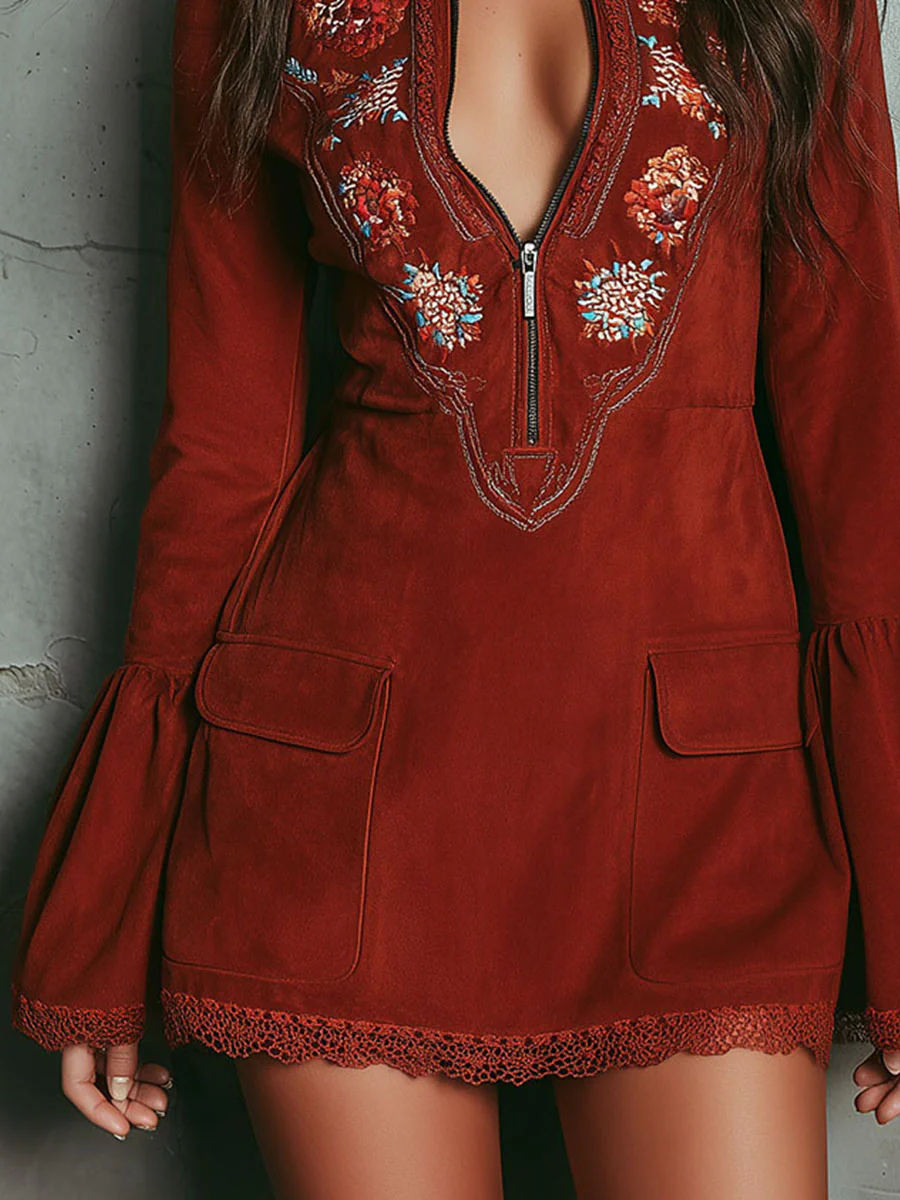 Harper Brooklyn| Mini Dress, Faux Lace, Bell Sleeve