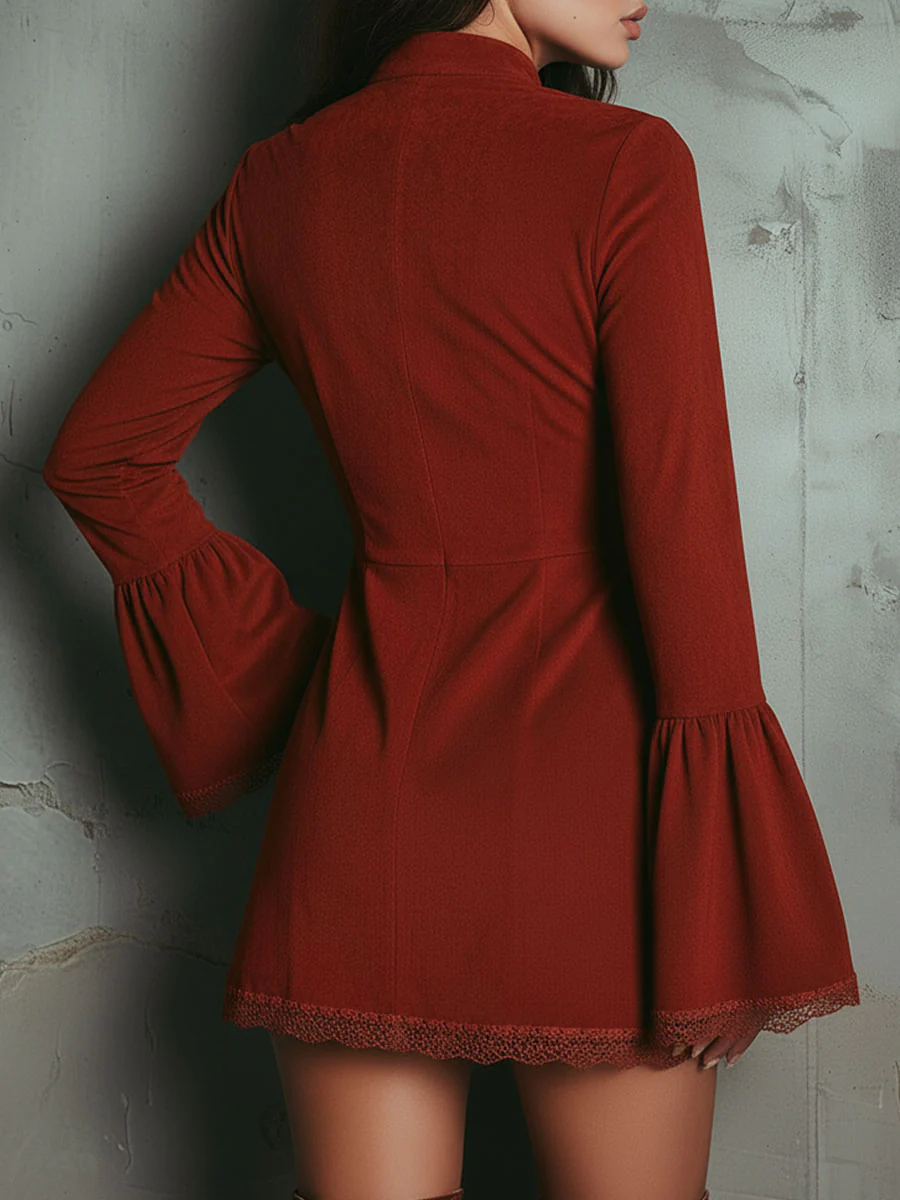 Harper Brooklyn| Mini Dress, Faux Lace, Bell Sleeve