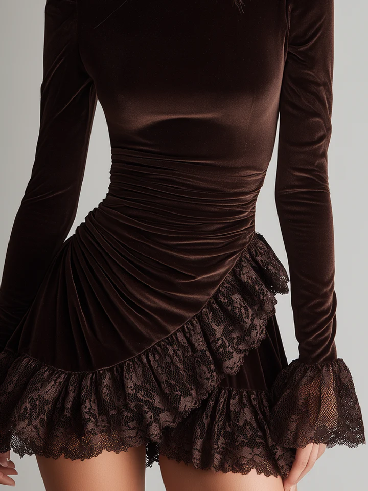 Harper Brooklyn| Mini Dress, Velvet, Turtleneck, Ruffled Hem