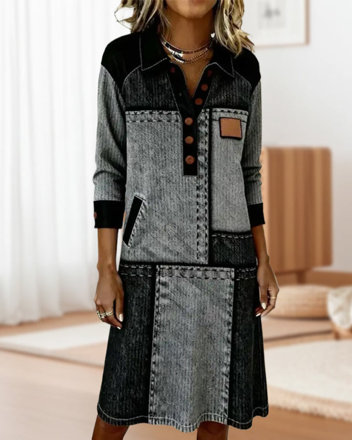 Harper Brooklyn| Dress | Button, Flip, V-neck, Color Block