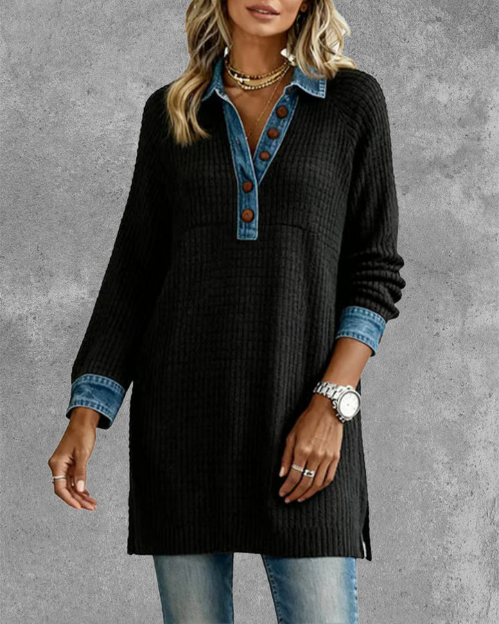 Harper Brooklyn| Top with Collar and Contrast Insert