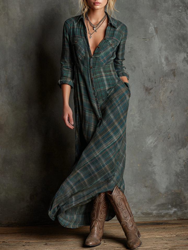 Harper Brooklyn | Plaid Lapel Single-Breasted Maxi Dress