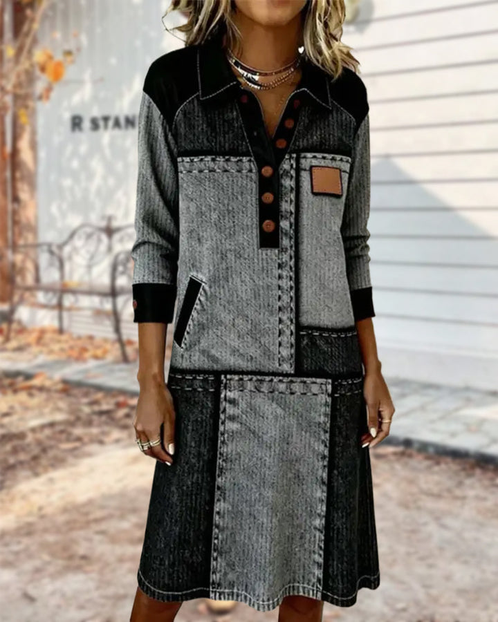 Harper Brooklyn| Dress | Button, Flip, V-neck, Color Block