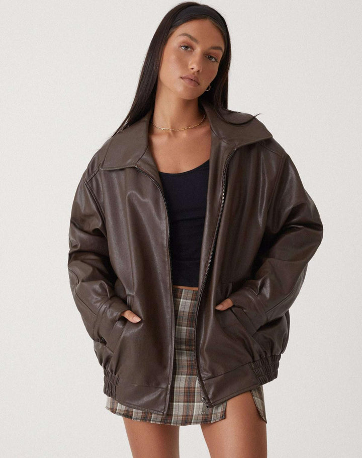 Harper Brooklyn | Women's Oversized Leather Bomber Jacket